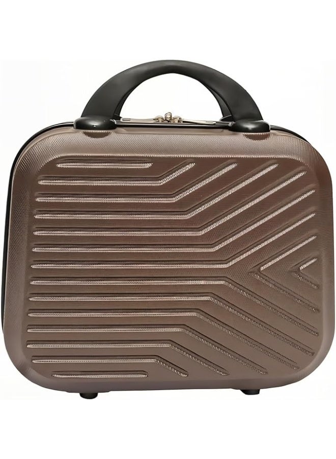 13.5-Inch Contemporary Hardshell Travel Makeup Bag, Portable Vanity Case with Elastic Suitcase Strap & Multi-Compartments, Coffee - Image 1